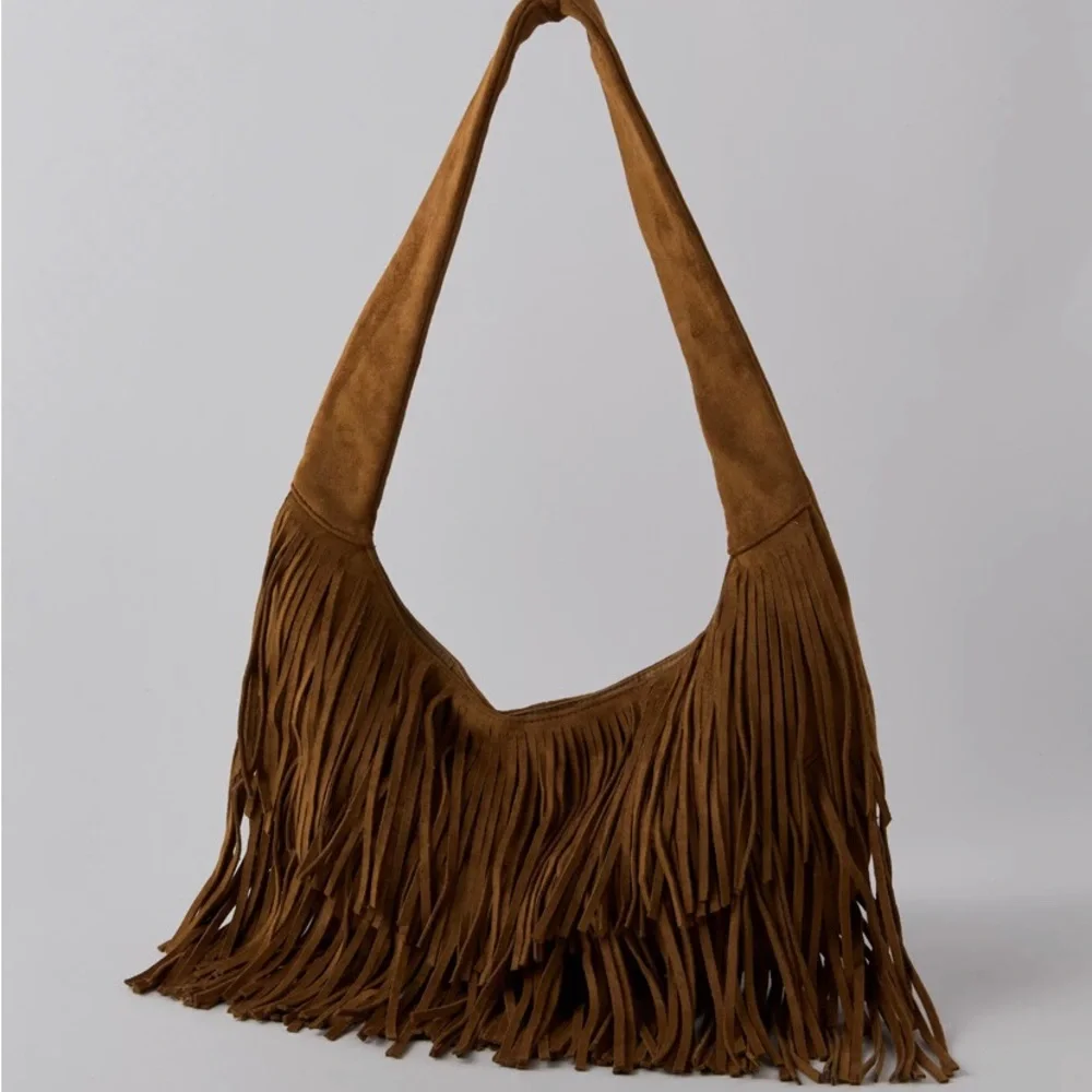 Fringe Suede Shoulder Bag - Brown